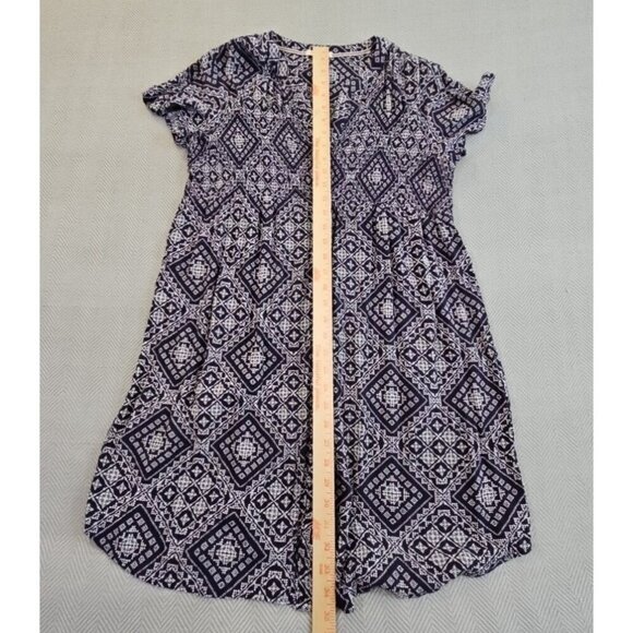 Kate and Sam Midi Dress Navy White Button Up Elastic Waist  Size Medium EUC LN - Picture 11 of 16